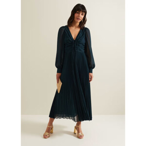 Phase Eight Kindra Teal Chiffon Pleated Midi Dress